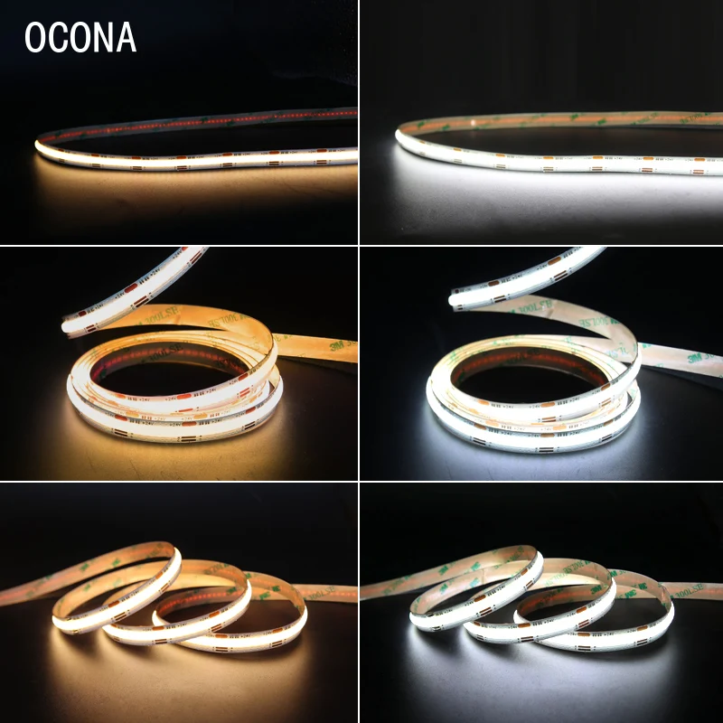 8mm Narrow PCB COB CCT LED Strip Lights Tunable White 2700+6500K Dual Color CSP Warm+Cool White Ribbon LED Tape Lighting DC 24V