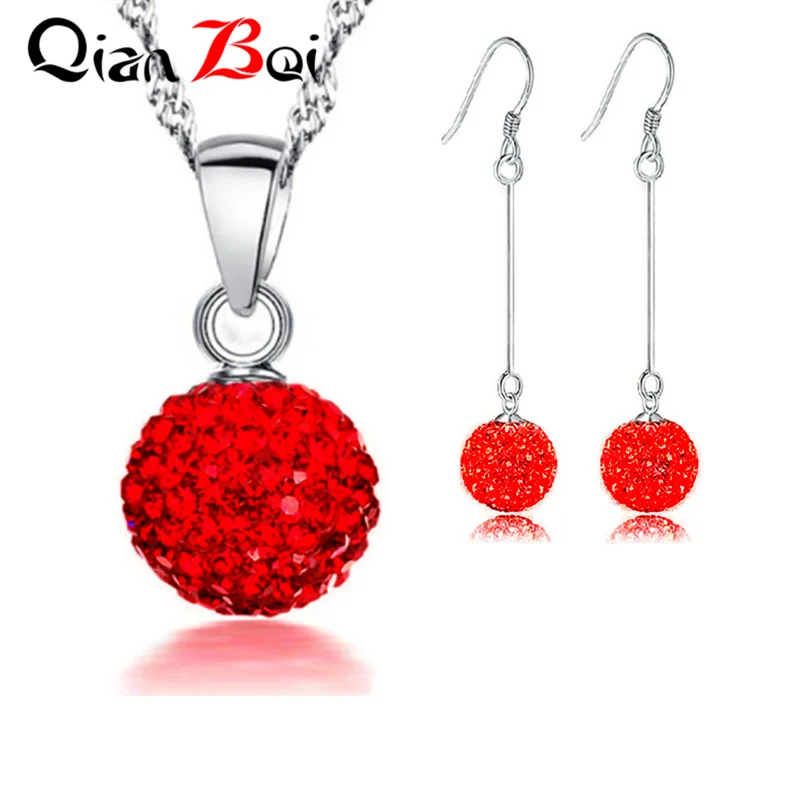 QianBei-Ball Crystal Earring Pendant Necklace for Women, Jewelry Sets, New Arrival