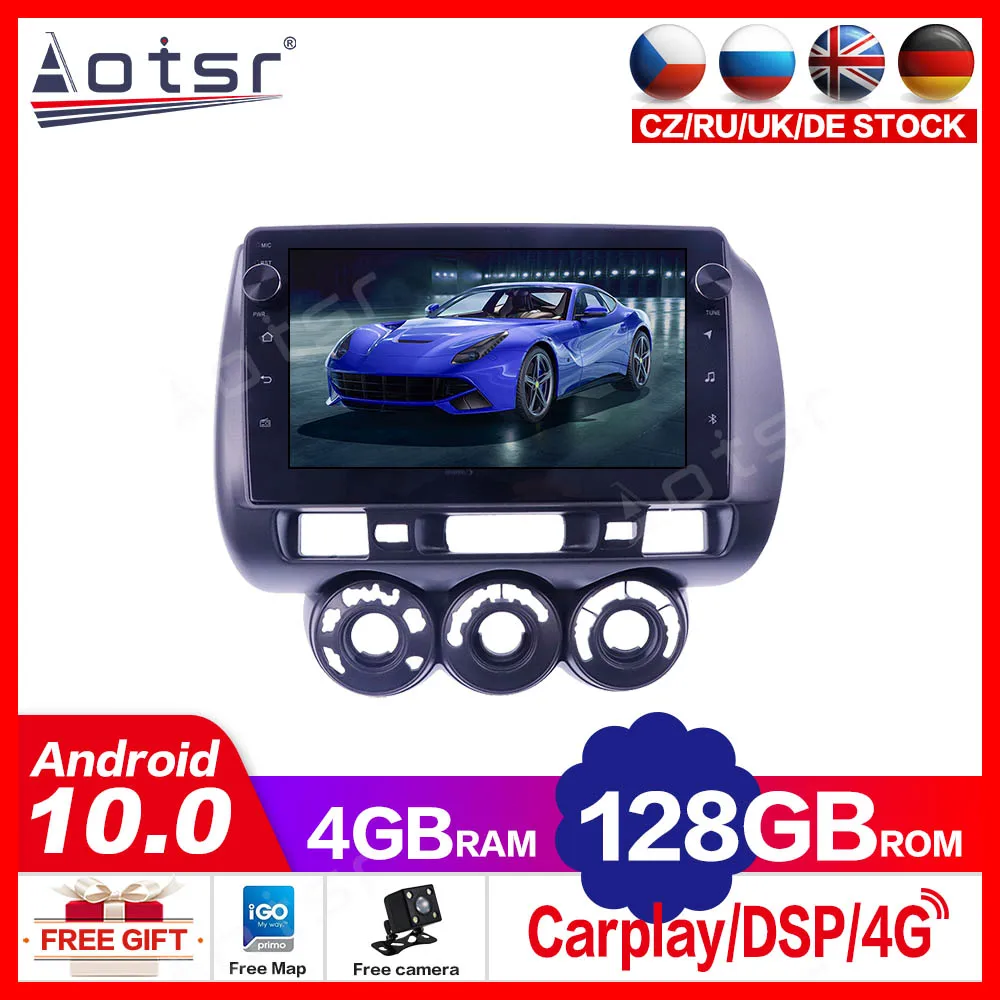 4+128G For Honda Fit Jazz 1 GD 2001-2009  Android10 Car Multimedia Player GPS Navigation Auto Stereo Tape Recorder Radio Carplay