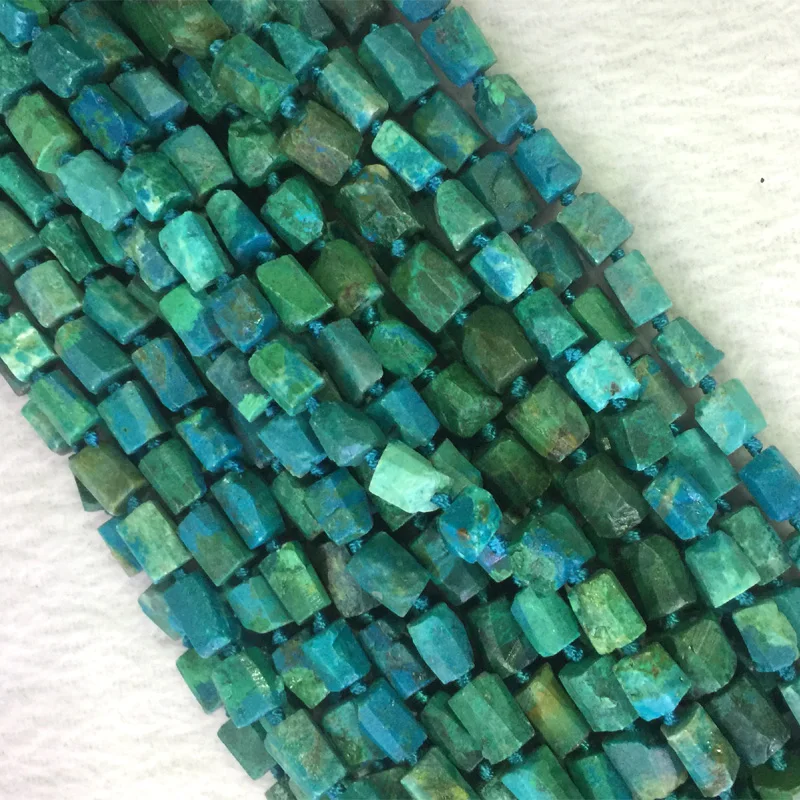 Natural Genuine Raw Mineral Green Blue Chrysocolla Rough Matte Faceted Nugget Free Form Loose Beads 6-8mm 15