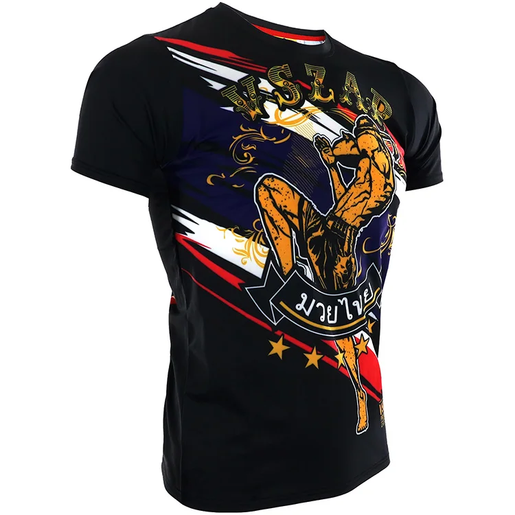 VSZAP Sports Fighting Quick Dry Elastic Fighting Muay Thai Boxing For Short Sleeve T-shirt MMA