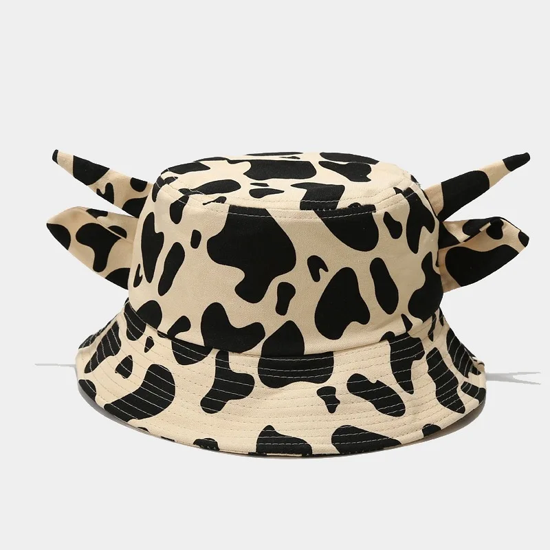 2022 Four Seasons Cotton Cartoon Cow Print Bucket Hat Fisherman Hat outdoor travel Sun Cap Hats for Men and Women 114