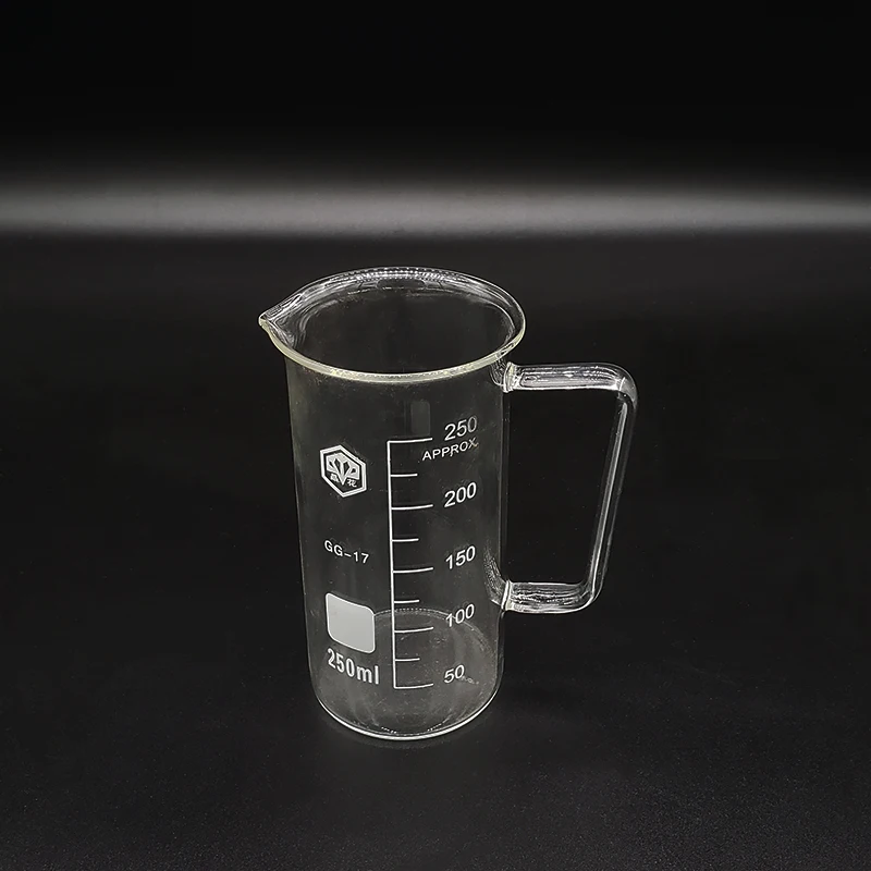 

With handle Beaker in tall form,Capacity 250ml,Outer diameter=60mm,Height=124mm,Laboratory beaker