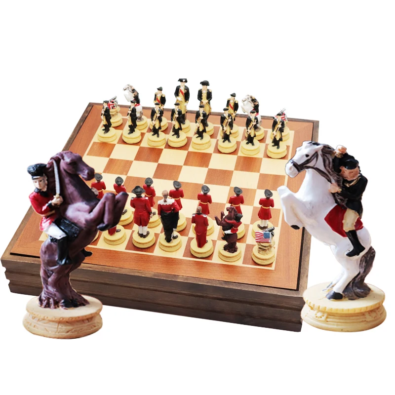 

38CM Wooden Chess Luxury Board Game Set Creative Theme International Chess Children's Adult Board Game Retro Home Decorations