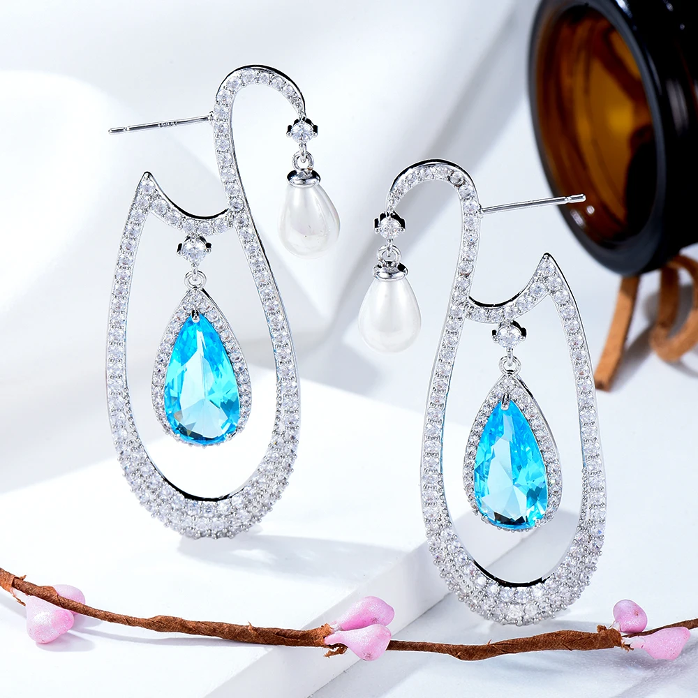 KellyBola Fashion Gorgeous Sweet Romance Japan Korea Crystal Pendant Earrings High Quality Women's Party Daily Zircon Jewelry