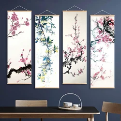 Chinese Plum Blossom Scroll Hanging Canvas Poster Vintage Flower Wall Picture Scroll Painting For Living Room Office Decor