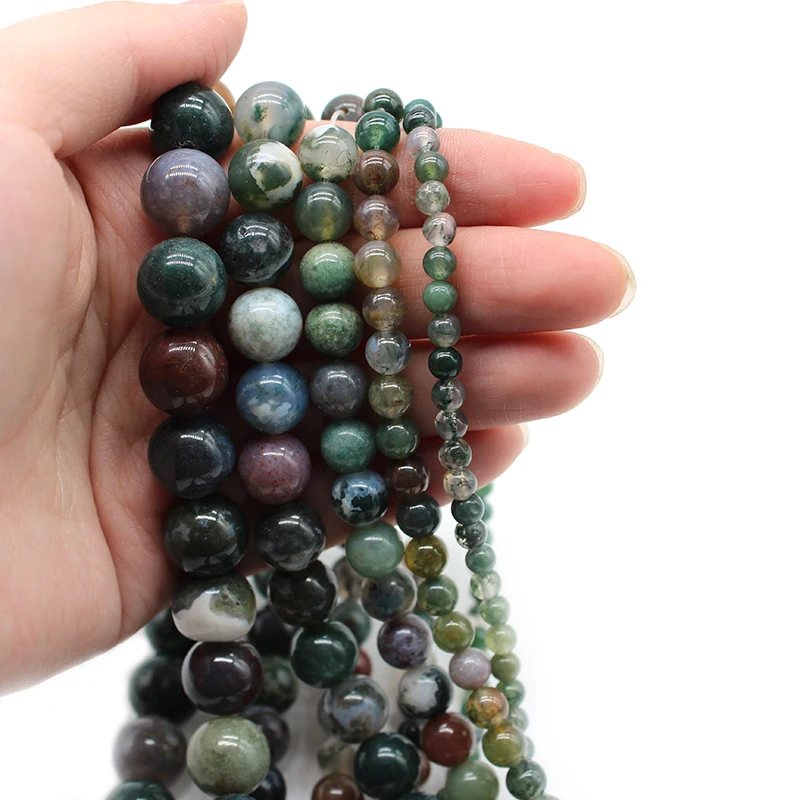 Natural Stone Indian Agates Smooth Round Loose Beads 4 6 8 10 12MM Pick Size For Jewelry Making Loose Beads Handmade Gift