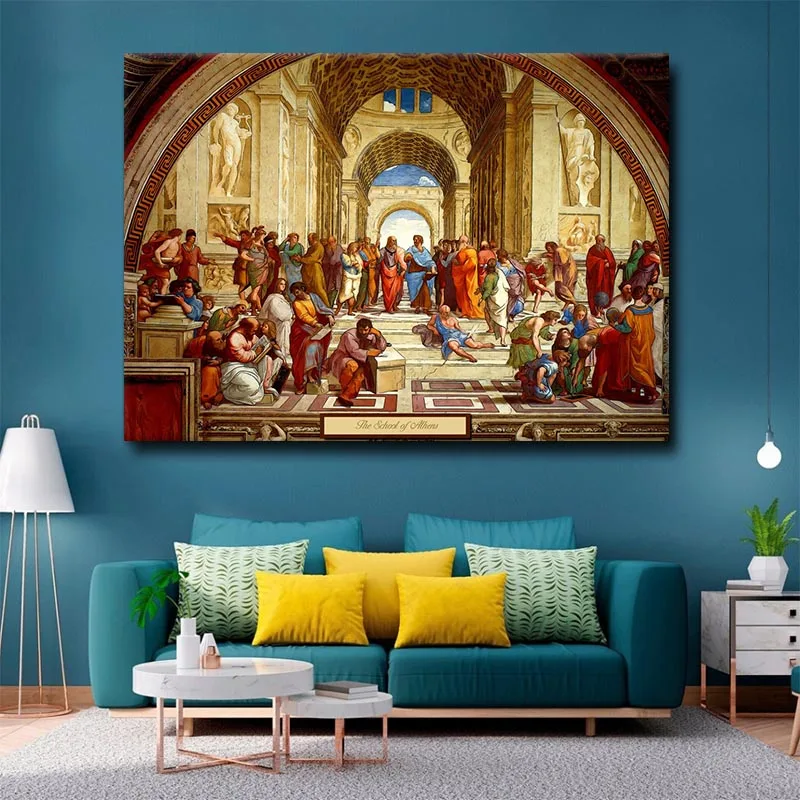 

The School of Athens Classical Famous Paintings Print on Canvas European Wall Art Posters Pictures for Home Wall Decoration