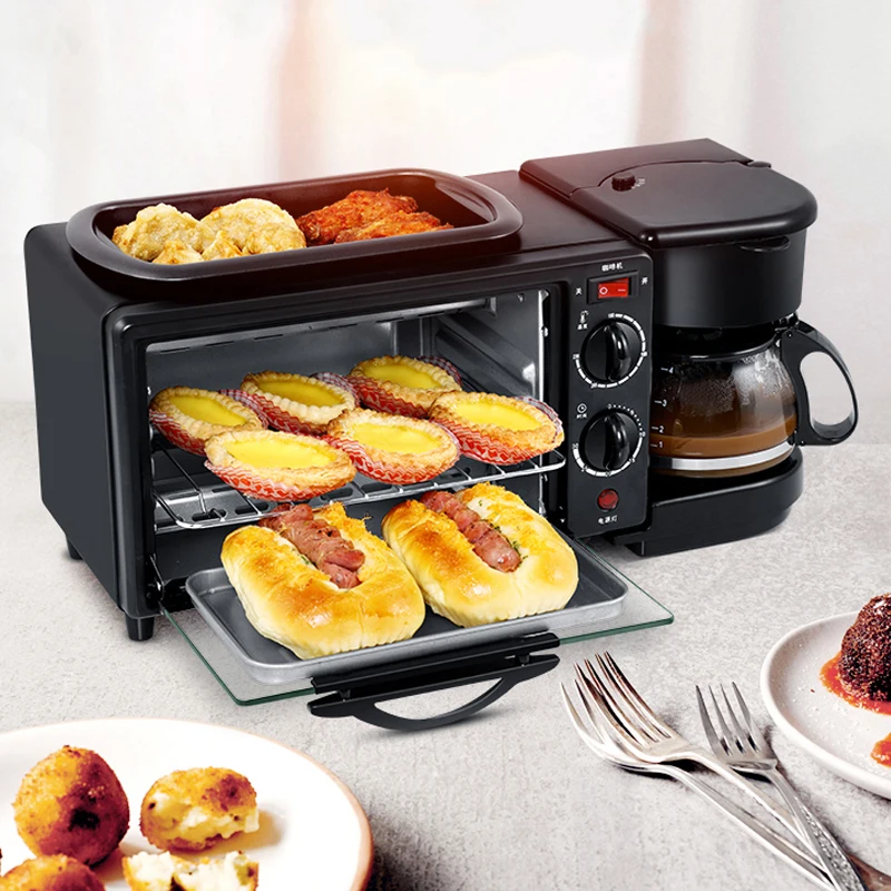 HL-9L Multifunctional 3 in 1 Breakfast Machine 9 Liter Electric Mini Oven Coffee Maker Egg Frying Pan Household Bread Pizza Oven