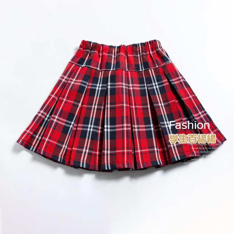 4-12 Years Children Girls College Style Pleated Skirts Autumn Student Performance Red Plaid Skirts