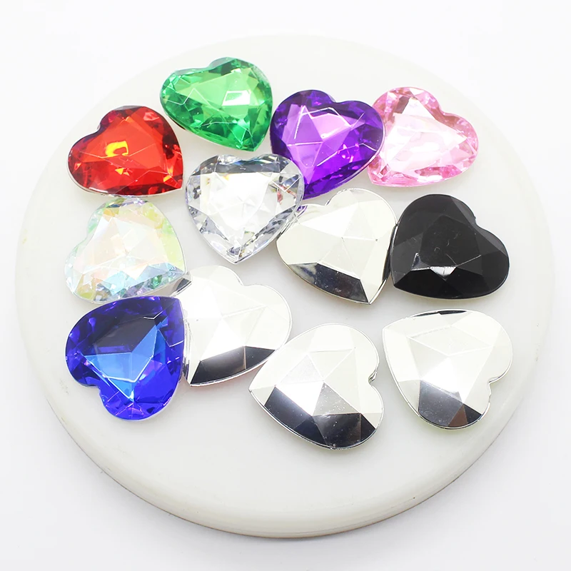 10Pcs/Lot 25MM Acrylic Heart-Shaped Diamond Warm and Romantic Decoration Mix DIY Handwork Sewing Strass Glue-On Accessories