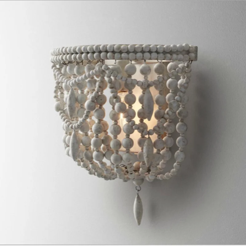 Anselme sconce Vintage antique wall lamp white wooden bead light american farmhouse hallway corridor babys room loft wall lamp image 2
