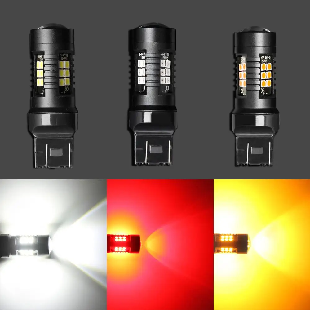 7443 SRCK T20 LED W21/5W W21W 7440 LED Bulbs Car Brake Tail Stop Lights 21SMD 3030 Chips Auto Lamp White Red Yellow 12V