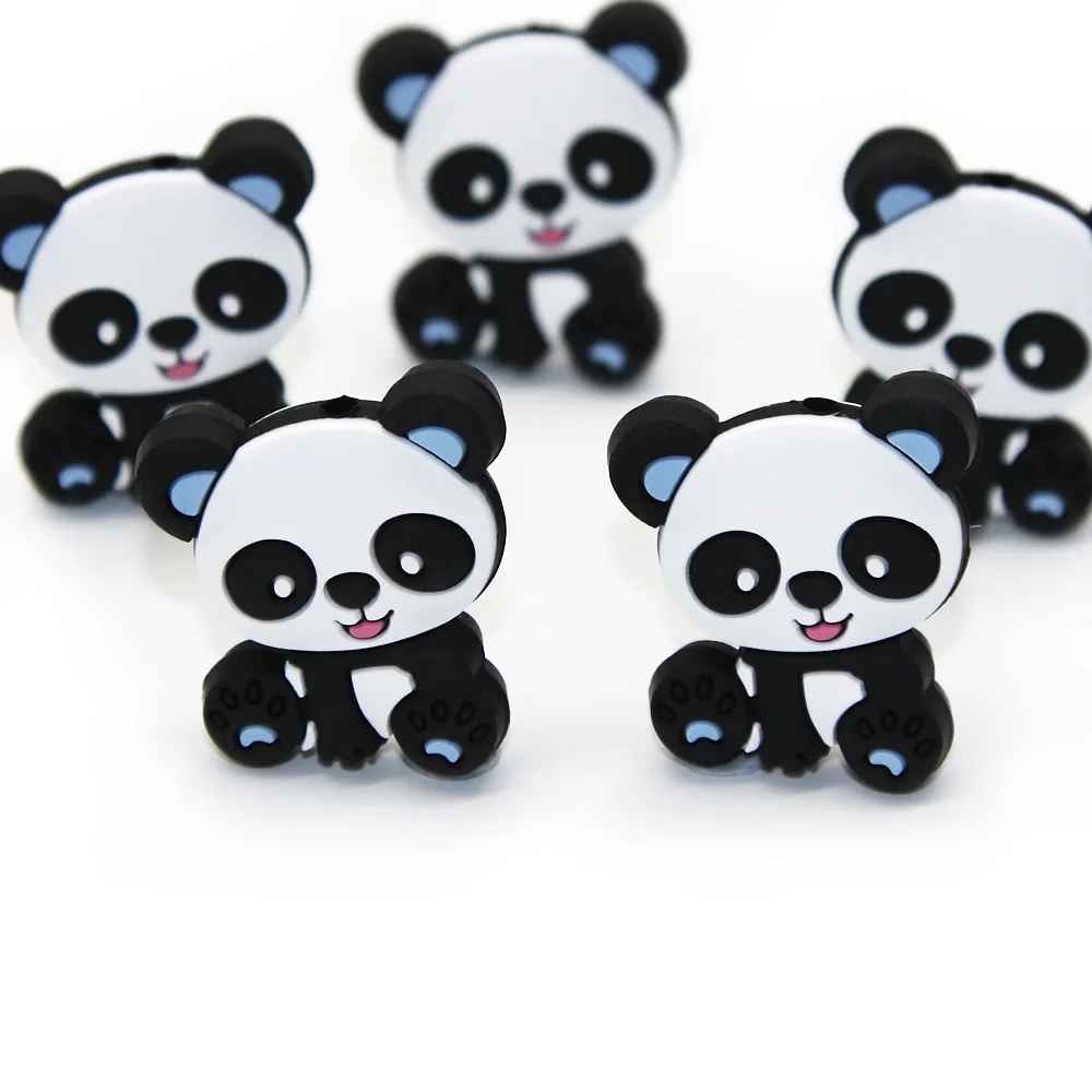 Cute-idea Mini Panda perline in Silicone 10 pezzi Baby Food Grade dentizione collana giocattolo cartone animato ciuccio Clip a catena prodotti per