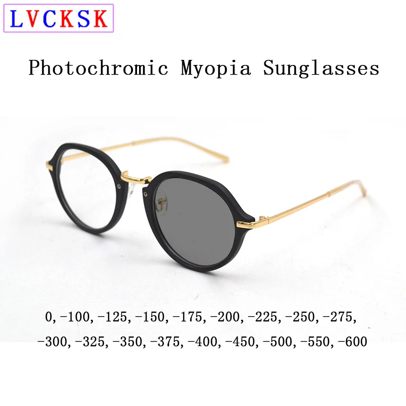 

Intelligent Photochromic Myopia Sunglasses for Women Men Retro Frame Nearsighted Glasses Driving Eyeglasses 0,-1.0~-6.0 N5