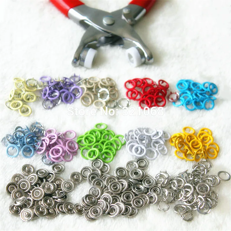 9.5mm 200 Sets 10 Colors Metal Sewing Buttons Prong Ring Press Studs Snap Fasteners+Clip Pliers,Fasteners for Clothing