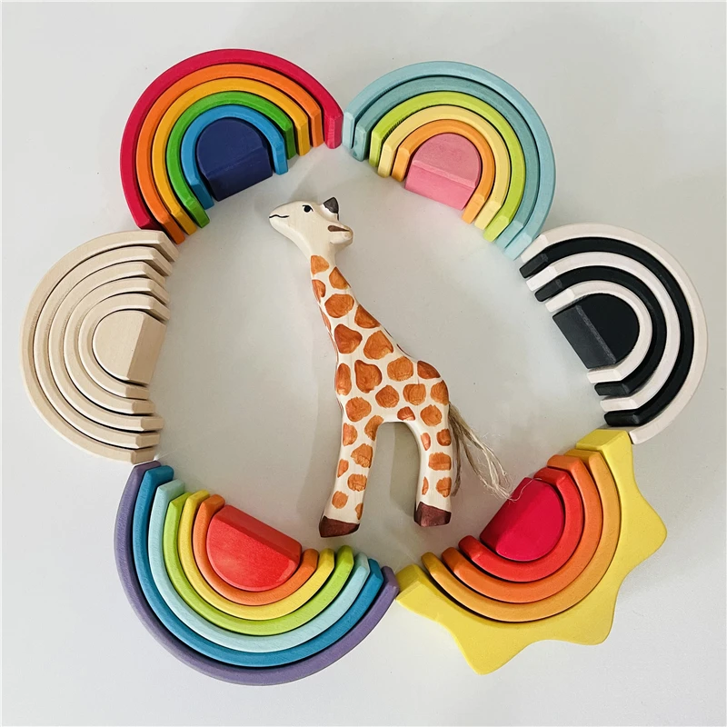 Mini Rainbow Stacker Blokken Houten Speelgoed Pastel Regenboog Speelgoed Montessori Activiteit Cure Stress Reliever Speelgoed Voor Kinderen Kids Geschenken