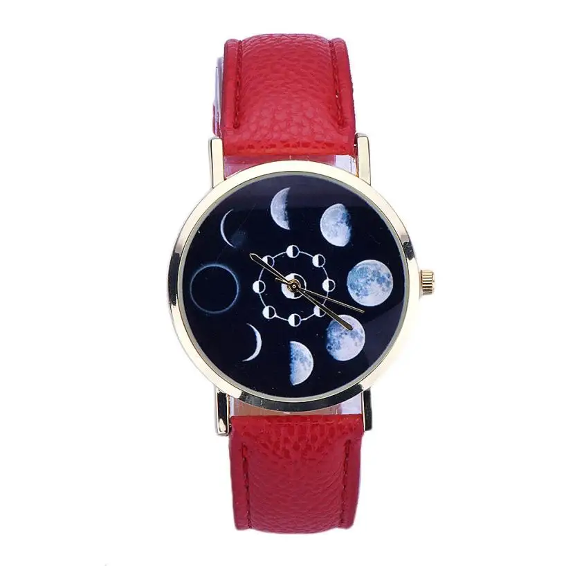 Vogue Lunar Eclipse Pattern Watch Women Elegant Design Clock Leather Quartz Wrist Watch relogio masculino Vogueable