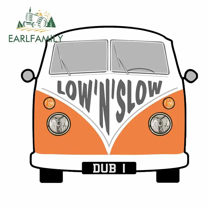 EARLFAMILY 13cm x 11.6cm Low'n'slow Slogan for Retro Split Screen Camper Van Bus Design External Vinyl Car Sticker