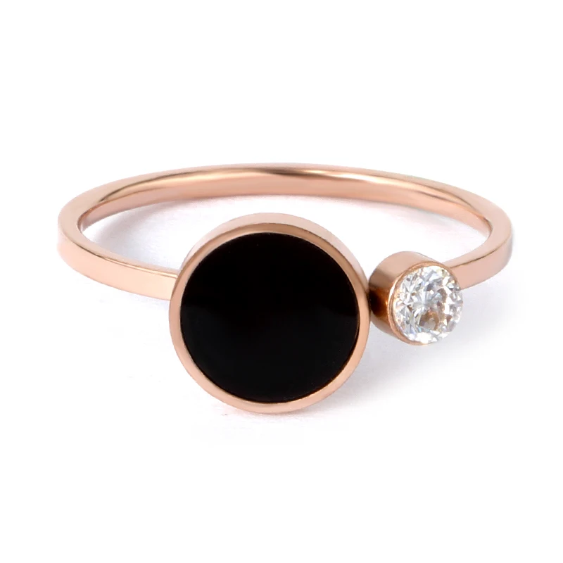 Classic Round Black Ring For Couple Jewelry Ring Zirconia Titanium Steel Rose Gold Color Ring Love Finger Ring Weeding Gift