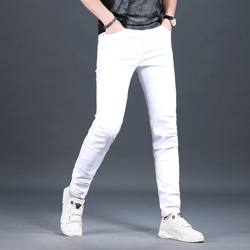 Summer White Jeans Men Korean Style Casual Lightweight Cotton Slim Fit Denim Pants
