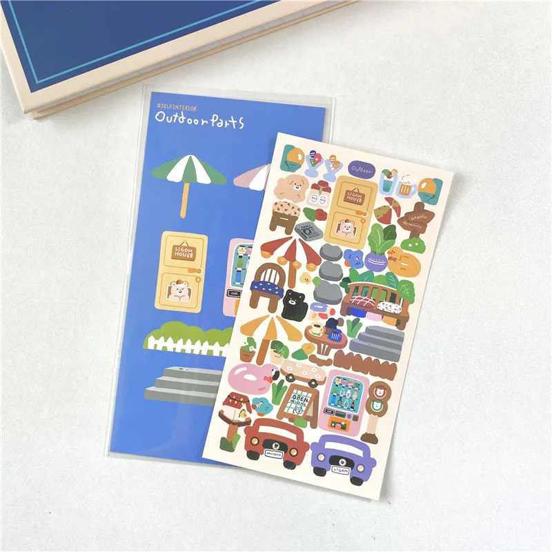 Ins Cute Landscape Stickers Outdoor Indoor Bear Waterproof Stickers Idol Card Hand Account Decoration Stickers Stationery