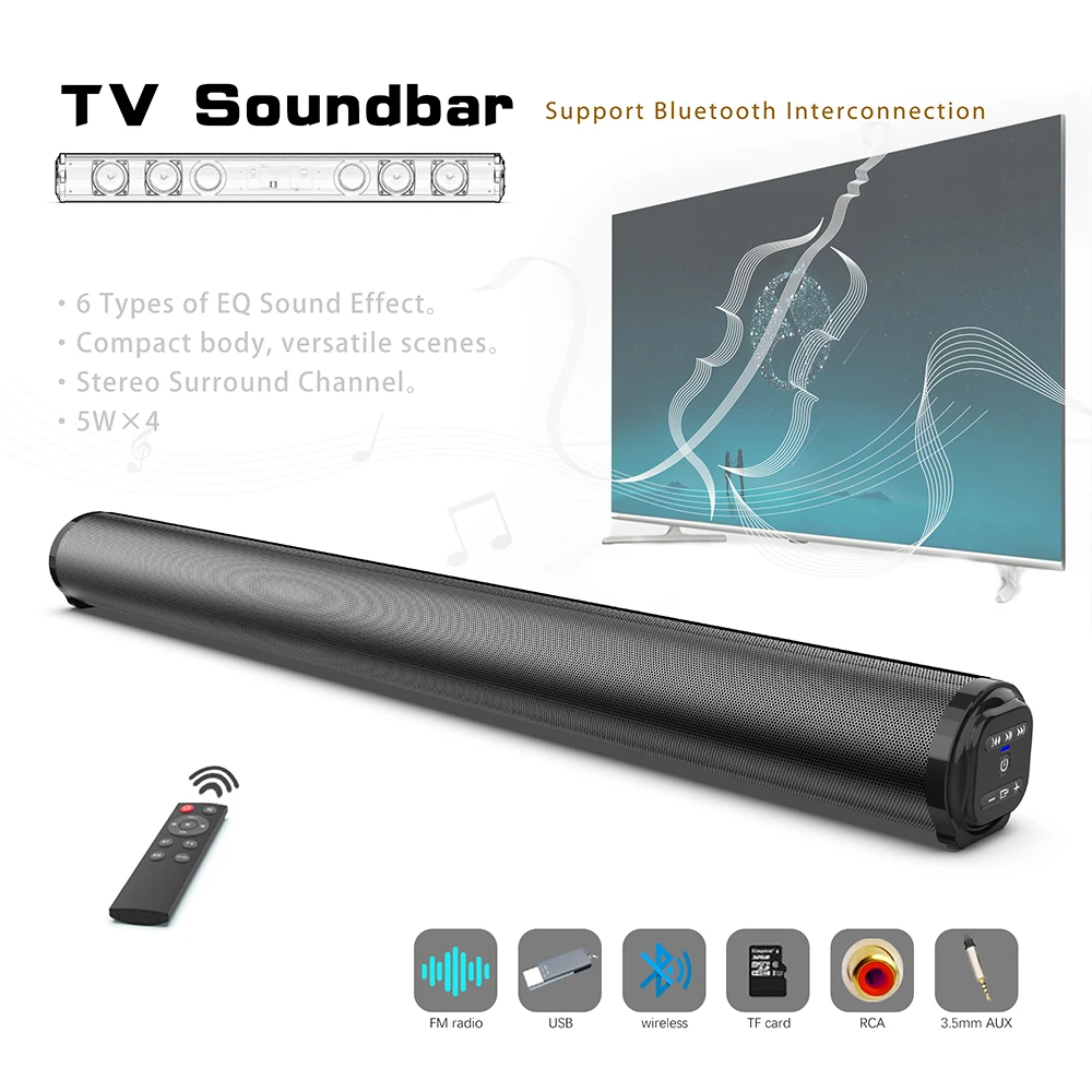 

20W TV Sound Bar Subwoofer Music Player Wired and Wireless Bluetooth Home Surround SoundBar for PC Theater TV Speaker BS10