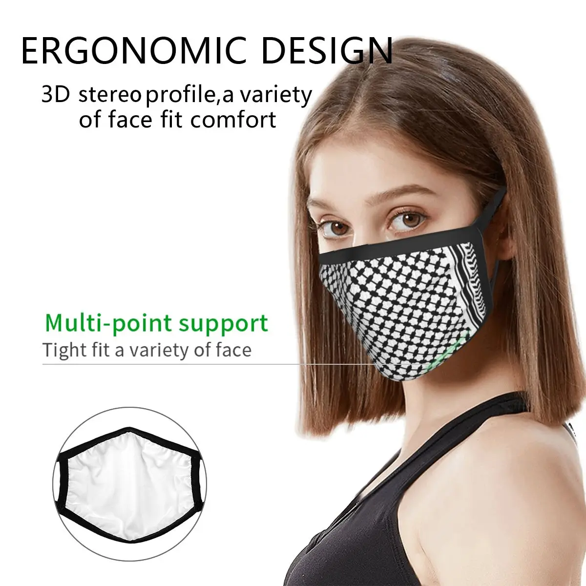 Keffiyeh-mascarilla facial reutilizable, máscara de protección para la boca, respirador, negra y árabe