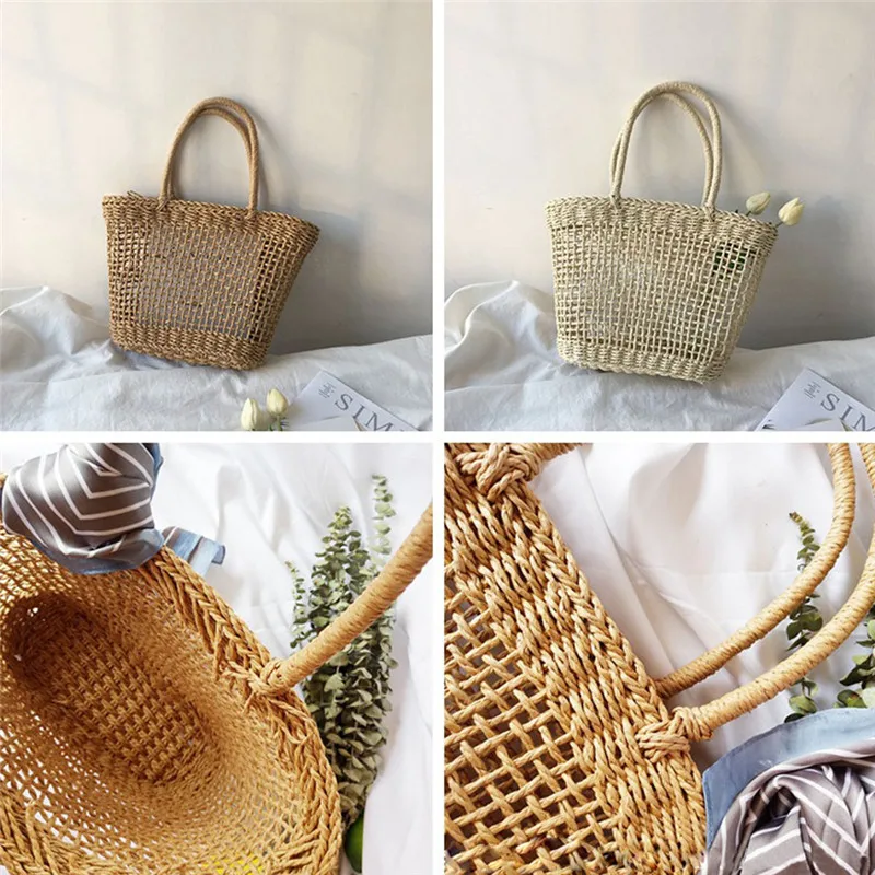 Fashion Women Summer Straw Large Tote Bag Hollow Out Beach Shoulder Bag Handbag Storage Basket