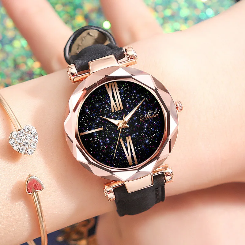 

2022 Best Sell Luxury Starry Sky Watches For Women Fashion Rose Gold Watch Analog Quartz Wristwatches Ladies Watch Leather Clock