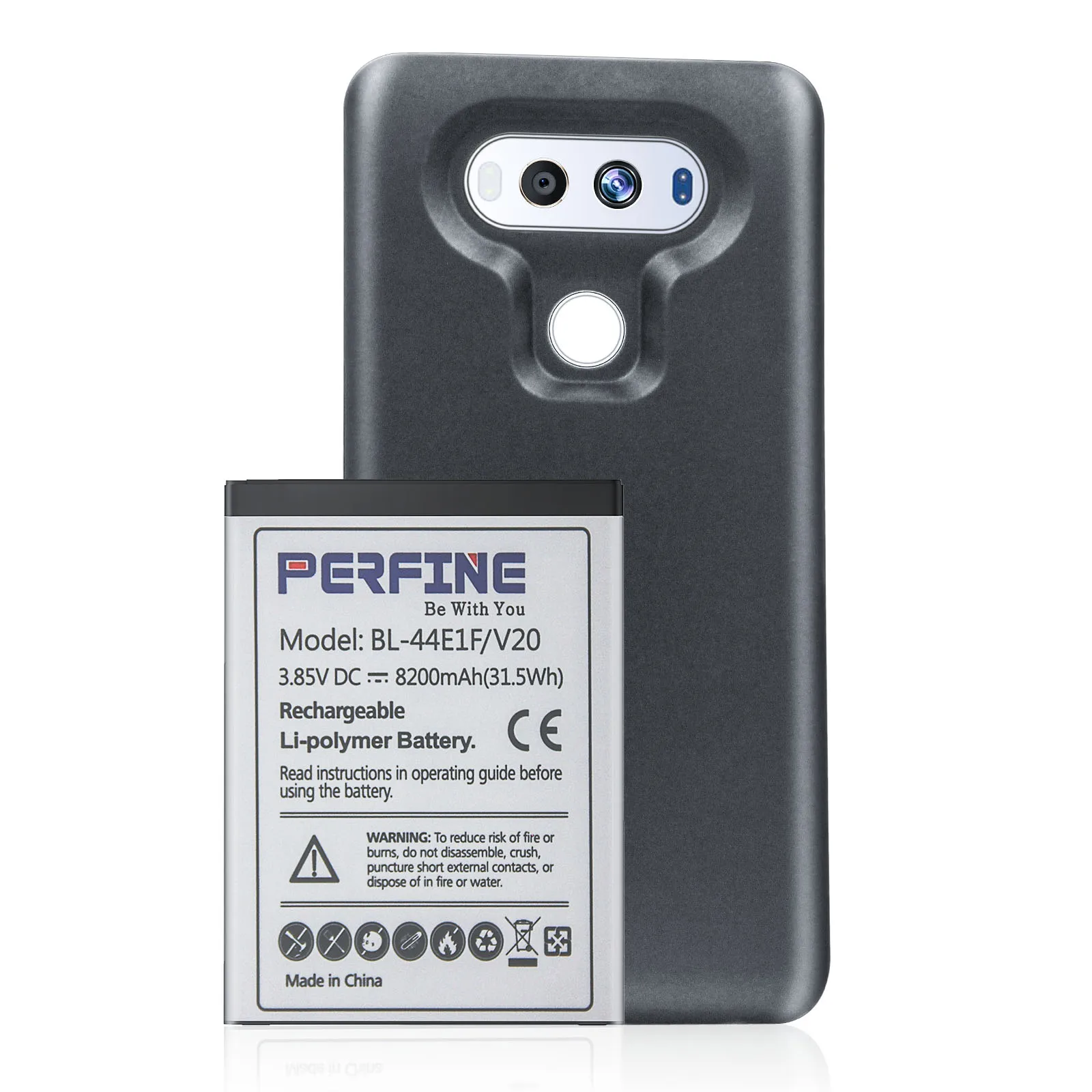 Perfine Battery For LG V20 BL-44E1F 8200mAh Li-Polymer Extended Battery with Black TPU Protective Case for H918 VS995 F800