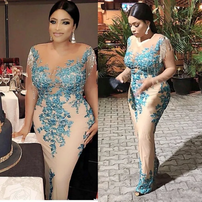 Aso Ebi Madre Del Vestito Da Sposa Nappa Perline di Perle Più Il Formato Africano, Nigeriano di Pizzo Paillettes Sirena Abiti Da Sera Sheer collo