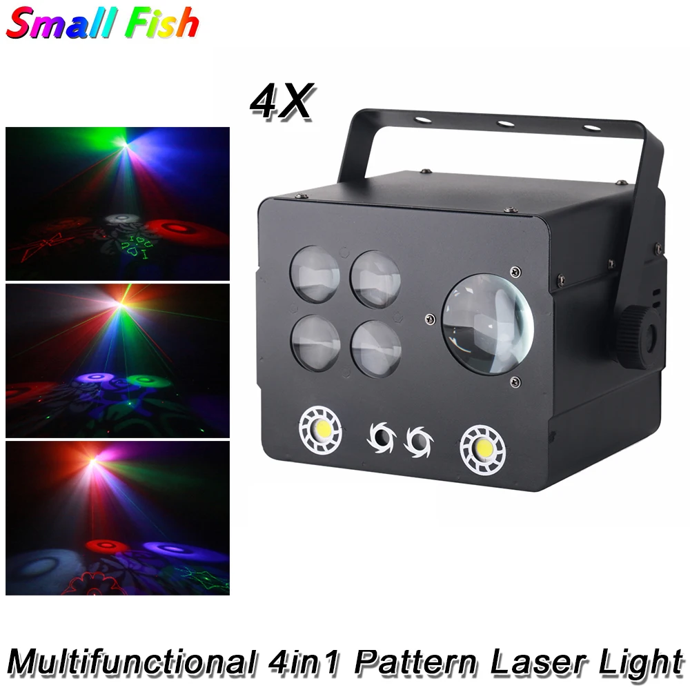 4Pcs/Lot  60W LED Disco Laser Projector Multifunction 4in1 Stage Laser Strobe Sound Control Party Holiday Stage Lighting Effect