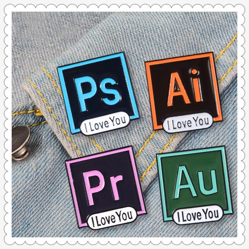 Alfileres esmaltados PS AI Pr Au personalizados, insignia de ilustrador de Photoshop, broche Pastel, camisa vaquera, Pin de solapa, regalo de joyería de diseñador