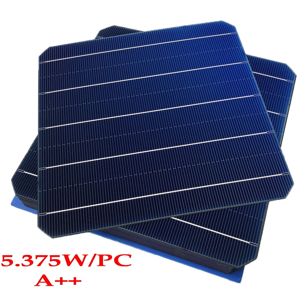 100 pcs 5.375 w 최대 6 w 22.0% effciency 학년 156*156mm 태양 광 모노 monocrystalline 실리콘 태양 전지 6x6 태양 전지 패널