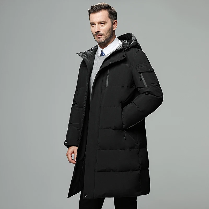 2022 New White Duck Down Jacket Men Winter Thick Warm Hooded Long Parka Coat Overcoat Mens Fashion Duck Down Windbreaker  Solid