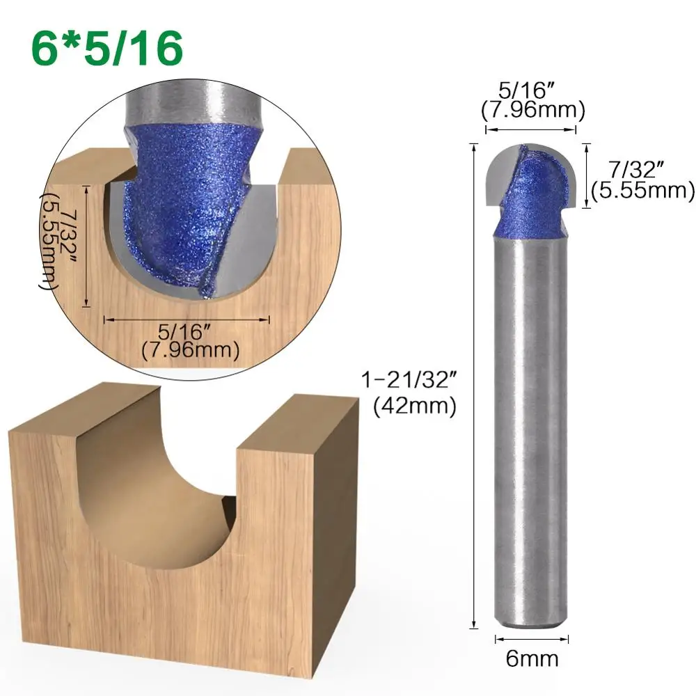 1pcs 6mm Shank Professional level Ball Nose Router Bits Set End Mill Round Cove Box Solid Carbide CNC Radius Core Milling Bit