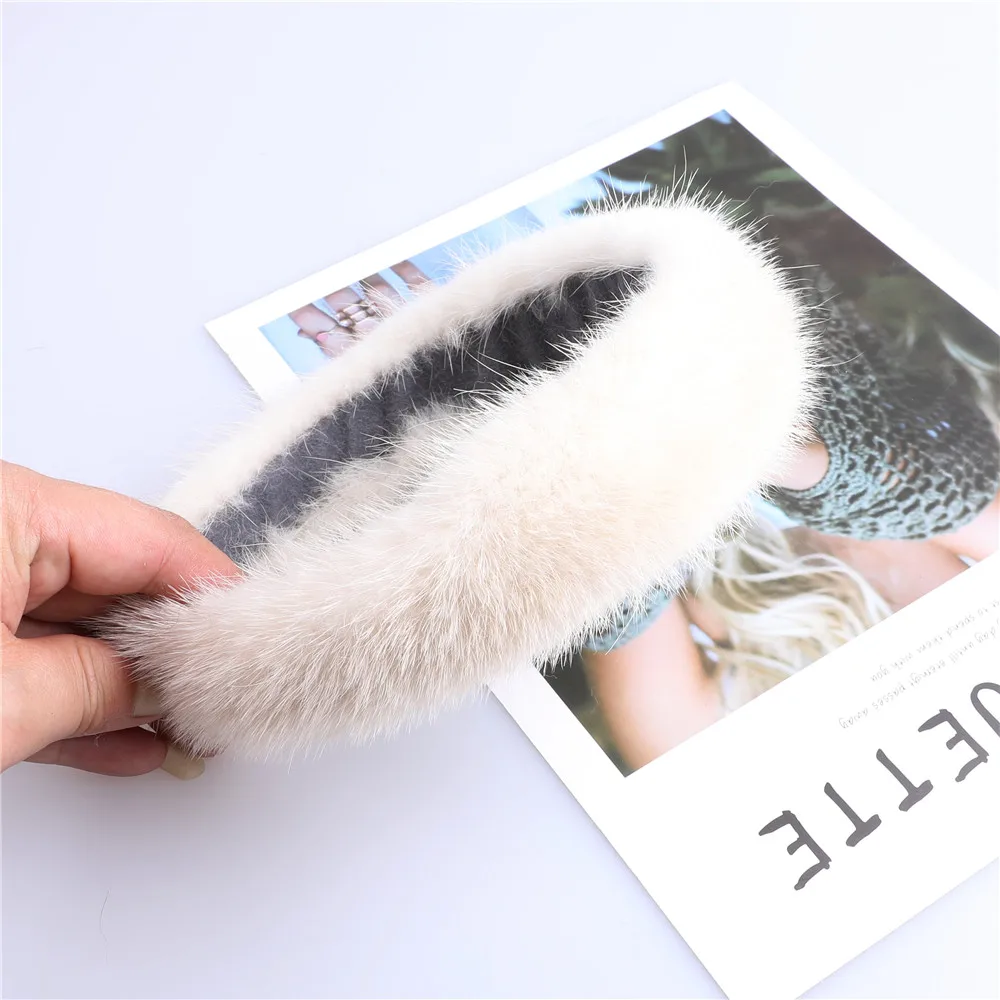 2022 Women\'s luxury winter 100% mink fur headband high quality real fur hair band lady fashion hair hoop