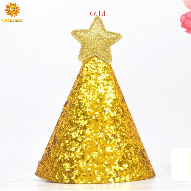 Waterproof Solid Anti Extrusion No Deformation Shiny Gold Birthday Hat Star Mini DIY Korean Cap Bright Golden Party Headgear