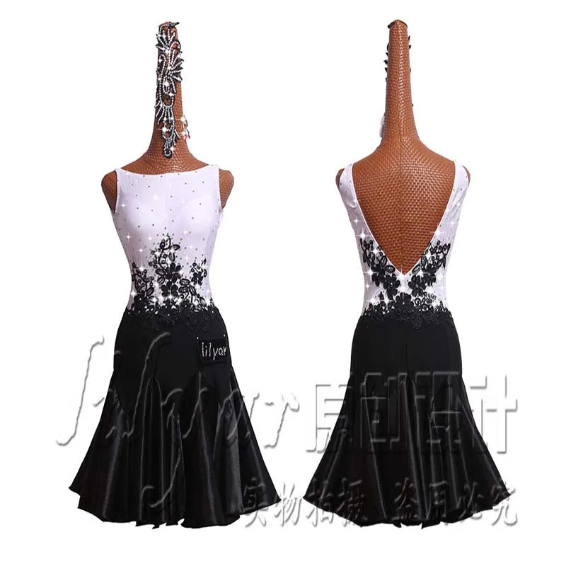 Latin Dance Kleid Latin Rock Wettbewerb Kleid Kostüme Darstellende Kleid Praxis Rock Anpassen Erwachsene Kinder Dame Bestickten 1