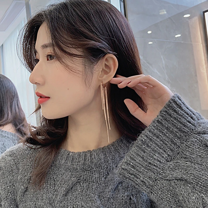 LIVVY أقراط متدلية طويلة متعددة الطبقات باللون الفضي للنساء هدية مجوهرات زفاف أنيقة ورائعة