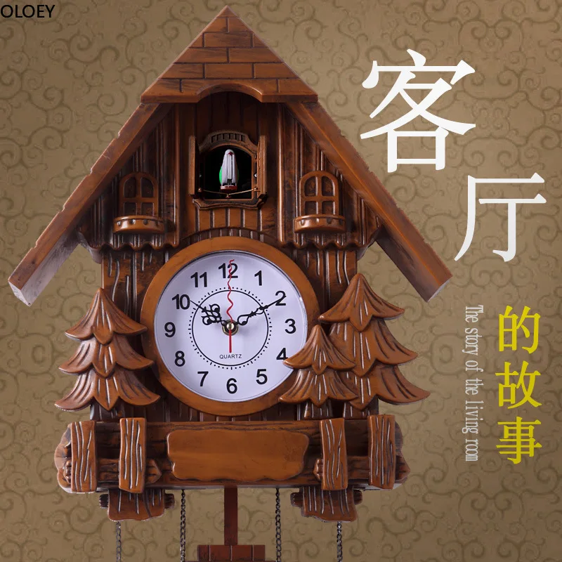 Wood Cuckoo Wall Clock Bird Large Luxury Wood Antique Wall Clocks Pendulum Vintage Swing Bedroom Silent Creative Living Room New