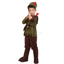 Robin Hood Kids Cosplay Costume Full Sets Boys Archer Little Hunter Halloween Purim Carnival Party Performance Outfits C47X50