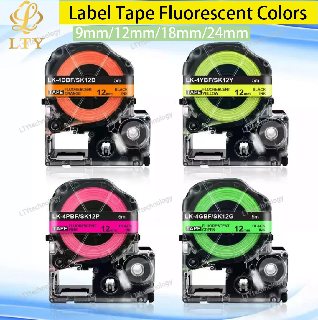 Fluorescent colors label tape Compatible for SS12KW Compatible for EPSON LW-300 LW-400 LW-600P LW-700 LC-4WBN9 Printer