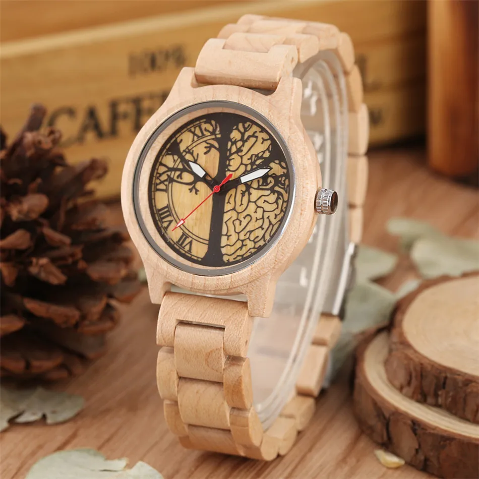 

Natural Maple Wood Watch Women Quartz Wooden Bangle Lady Watches Unique Tree Luminous Hands Display Female Bracelet Timepiece