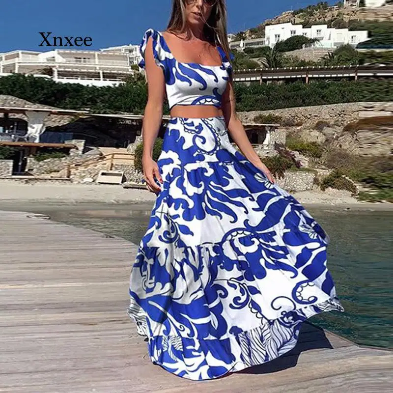 Summer Dress 2021 For Women Two Piece Set Boho Maxi Woman  3XL Dress High Waist Sexy Beach Dress Elegant Long Vestidos