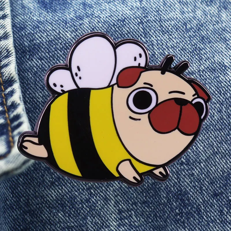 Cute Pug And Bee Mix And Match Brooch Metal Enamel Lapel Badge Collect Denim Jacket Backpack Pin Children Fashion Jewelry Gifts