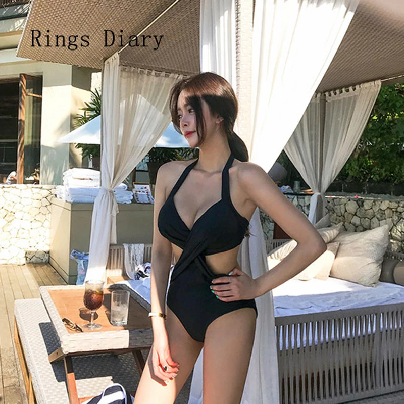 

Rings Diary Women's Swimsuit Summer New Style Crossover Strap Sexy One Piece Condole Belt Steel Bracket Gathered Bikini Swimwe