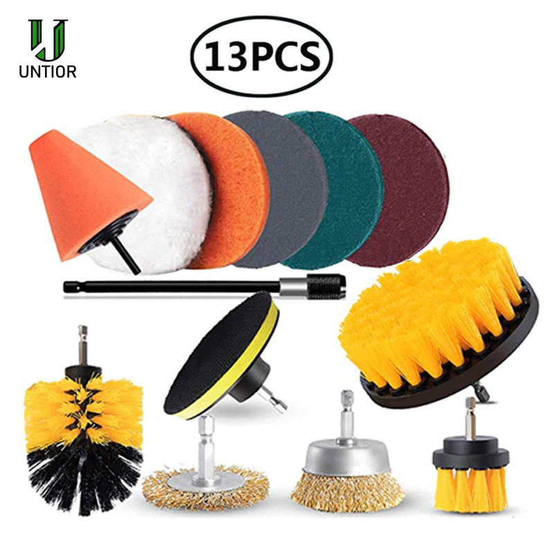 3-37PCS Electric Drill Brush Set Scrub Pads Sponge Power Scrubber Brush Cleaning Kit with Scrub Pads Drill bit Extender