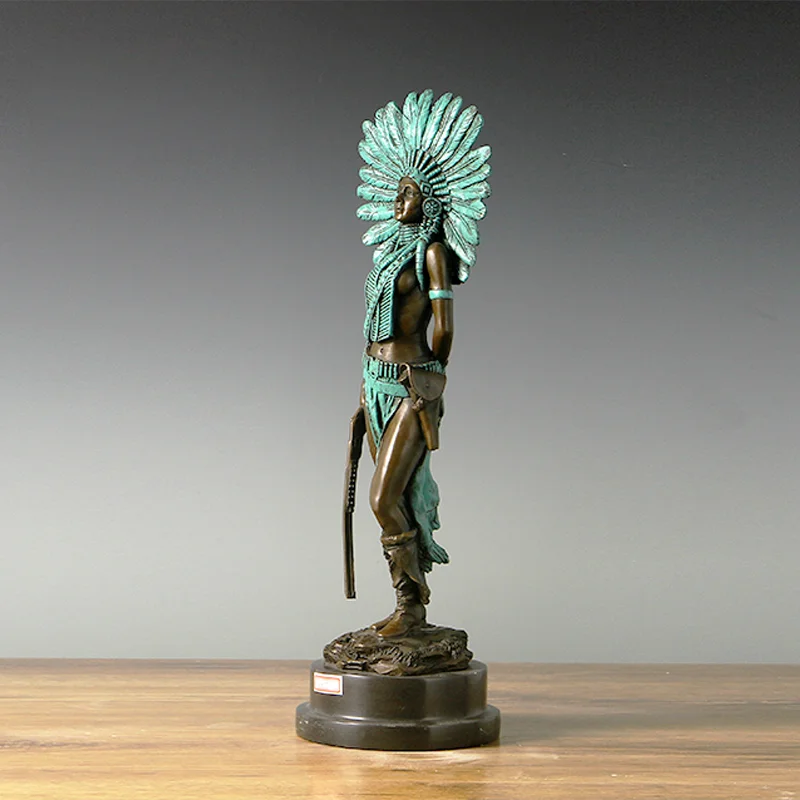 Indian Leader Statue Sculpture Bronze Antique Classical Figurine Art Collectibles Home Decor